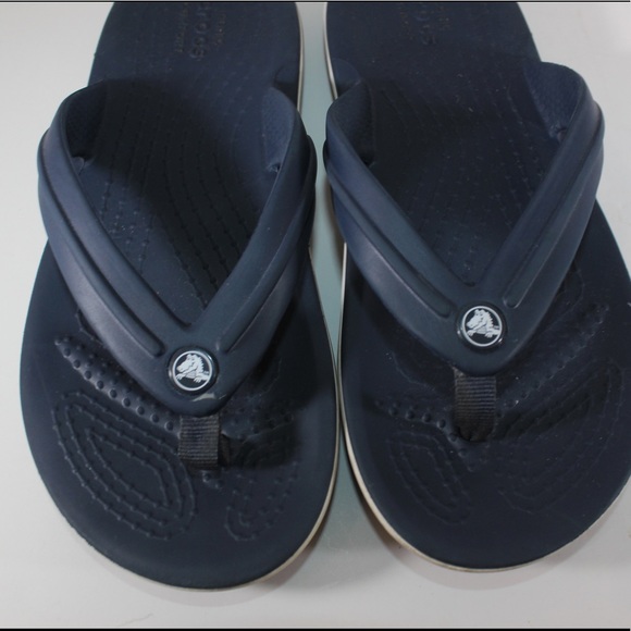 CROCS Boys Girls Juniors Navy Blue Flip Flop Slip On Slide Flop Sandals Size 2 - Picture 2 of 9